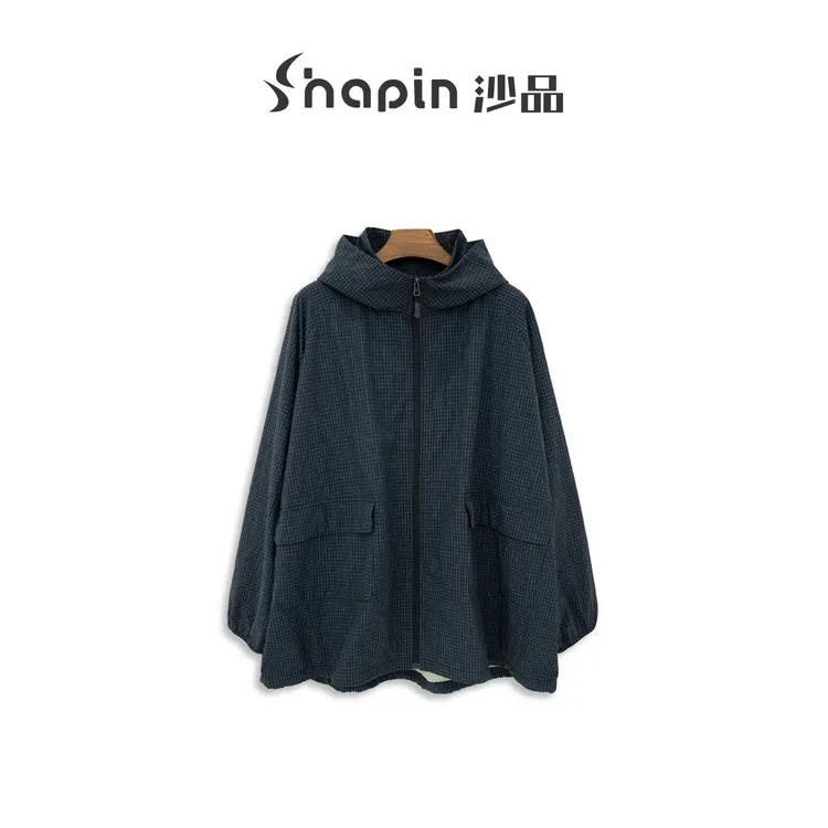 时尚百搭显瘦藏蓝格女夹克XHR6616