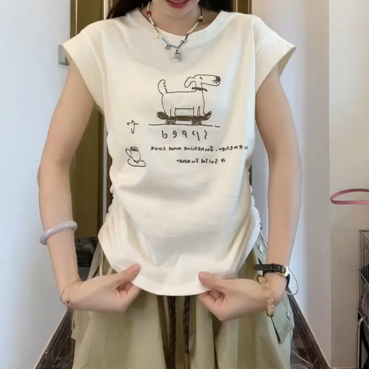 2025夏季新款休闲气质百搭显瘦收腰设计T恤LK2504350