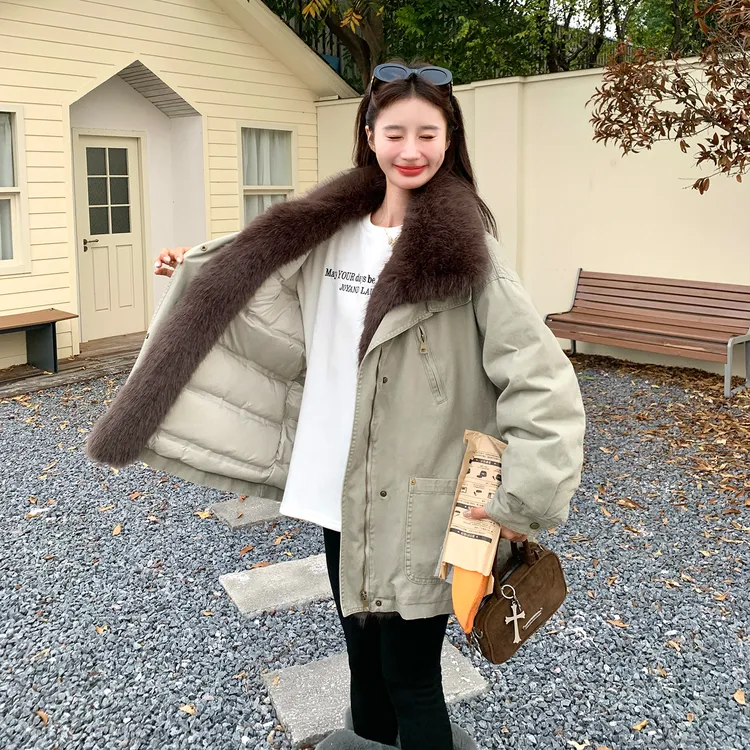 工装风大毛领90羽绒内里派克服女2025冬季新款设计感加厚保暖外套