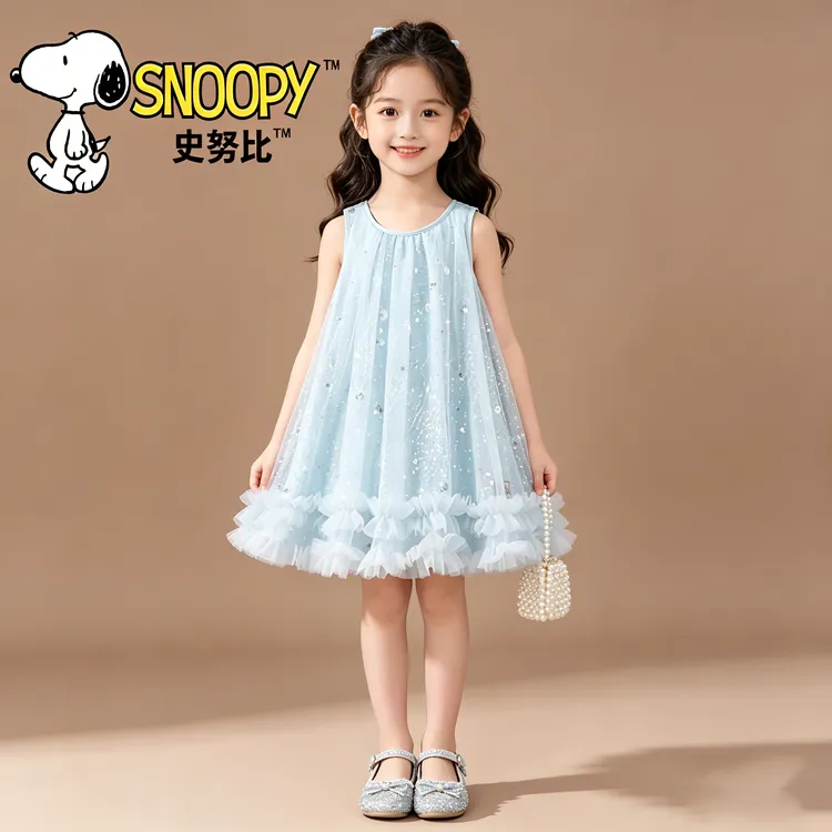 Snoopy/史努比连衣裙儿童公主裙2026新款女孩夏装生日礼服网纱裙