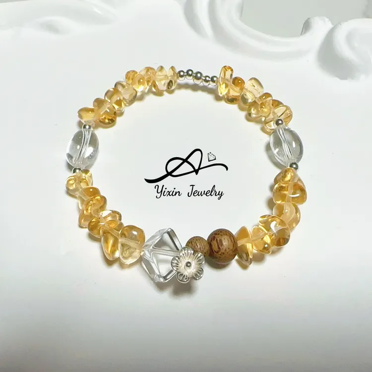 【财亿多多】巴西暴力黄水晶白水晶沉香s925原创天然水晶手串