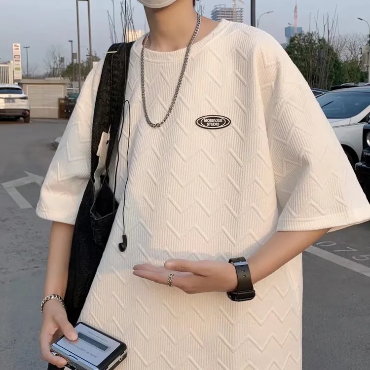 美式纹理短袖男设计感小众2025新款高克重磅T恤茶服口ins潮牌潮流