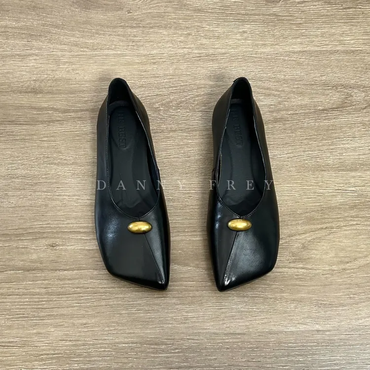 Dannyfrey法式中古风方头奶奶鞋浅口平底单鞋一脚蹬单鞋