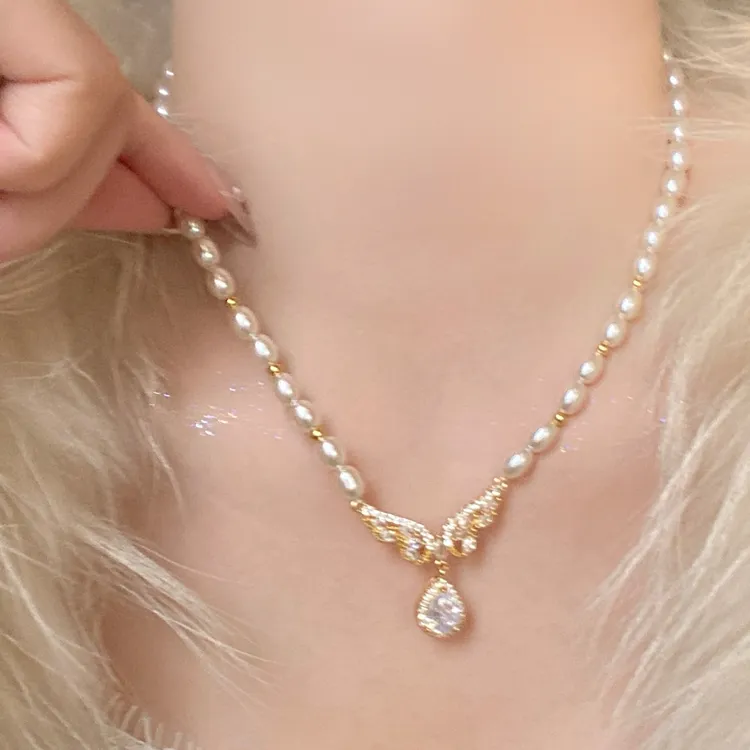 铜合金仿珍珠项链  「天使泪痕」气质时尚高级感吊坠小众设计毛衣链