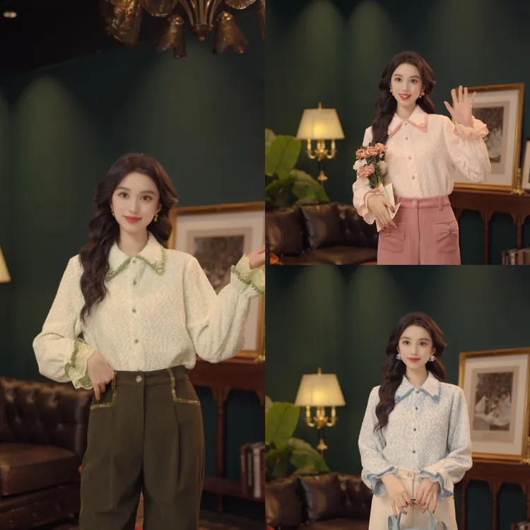 琦琦【香草流苏】复古港风秋冬厚款休闲百搭衬衫上衣 YE0708489