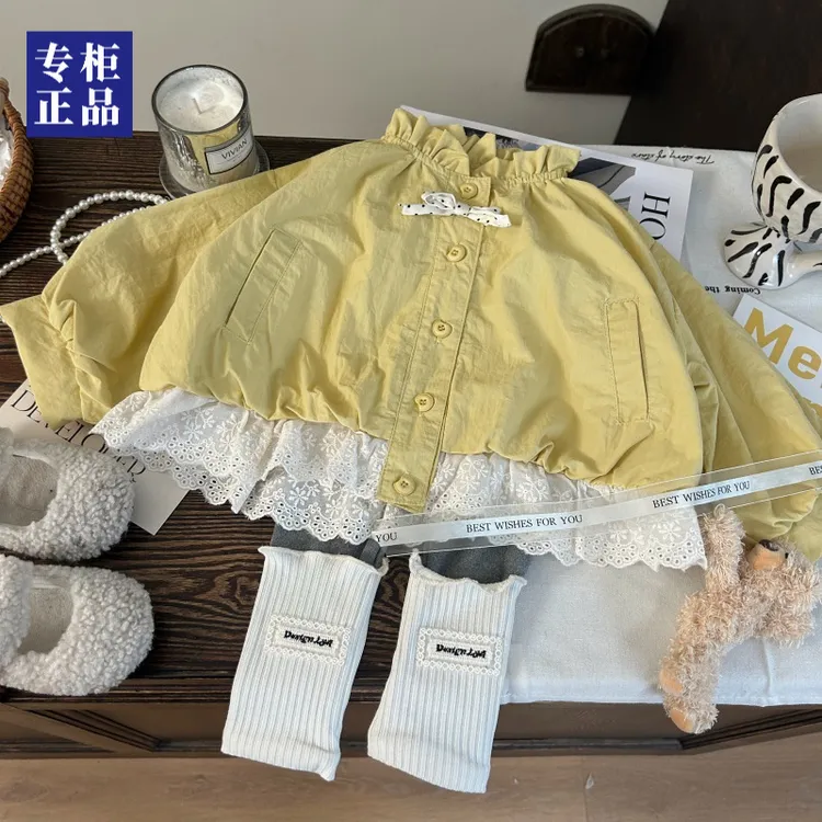 2025秋季女童韩版花边花苞外套套装时尚洋气打底裤两件套儿童潮