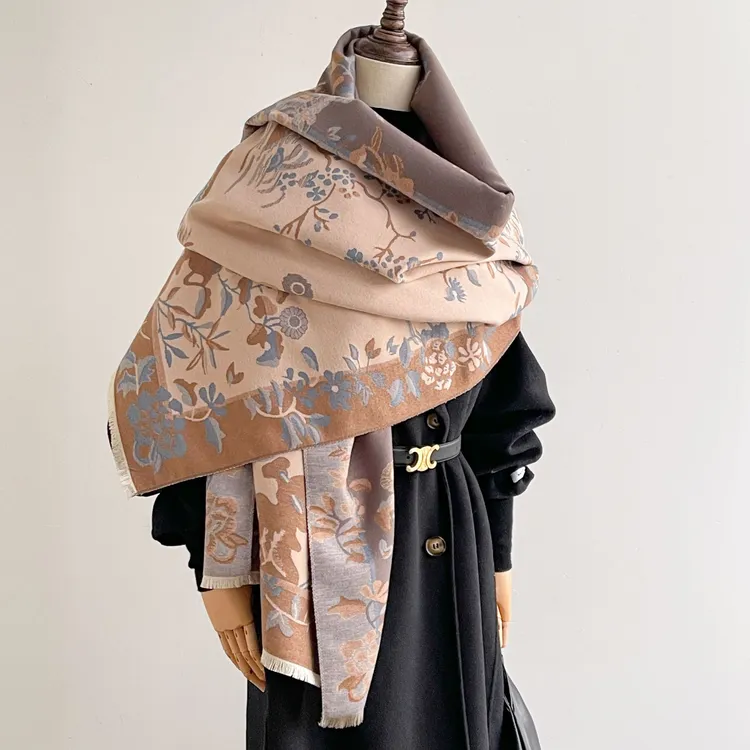 跨境明星同款围巾女中式山水画披肩气质保暖百搭秋冬季仿羊绒长巾