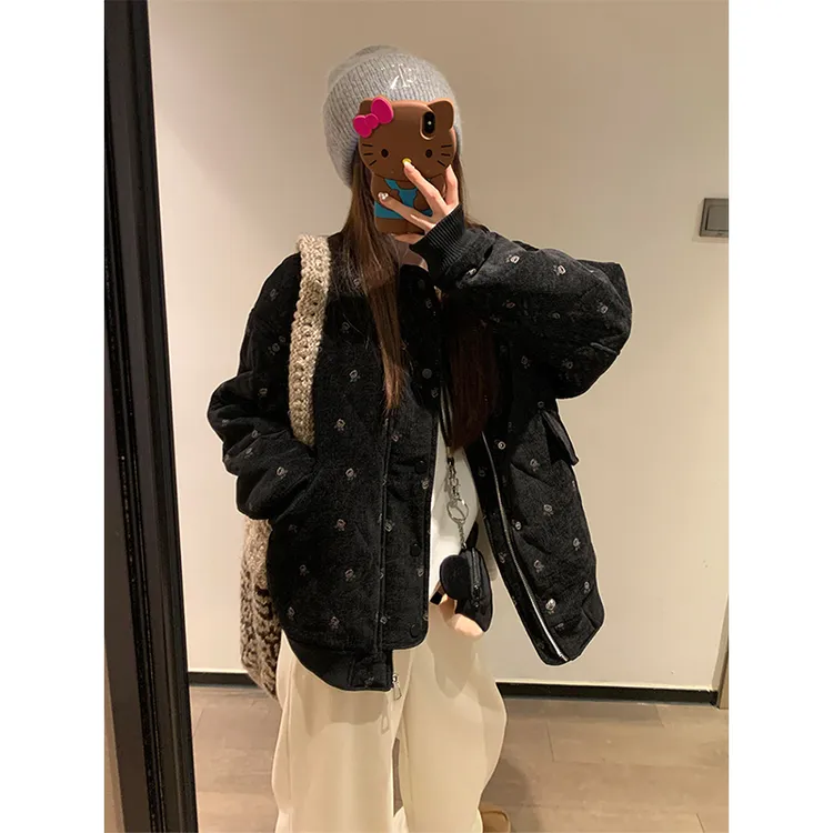 MARIE.COCO韩系复古黑色碎花宽松棉服外套女冬季新款保暖加厚棉袄