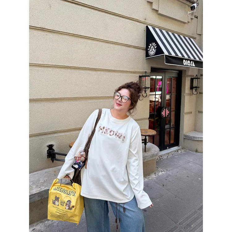 老章和小胖PONGKIKI豹纹meow长袖T内搭直筒宽松韩系独特薄款上衣