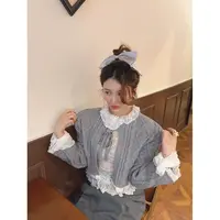 智英欧尼 灰色开衫~【针织系带韩版毛衣蕾丝休闲百搭秋冬慵懒女】