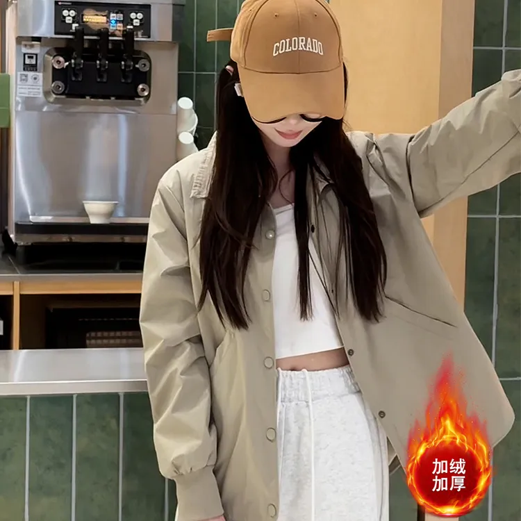 【有运费险】秋冬加绒衬衫式休闲开衫女短款小个子百搭加厚外套保暖