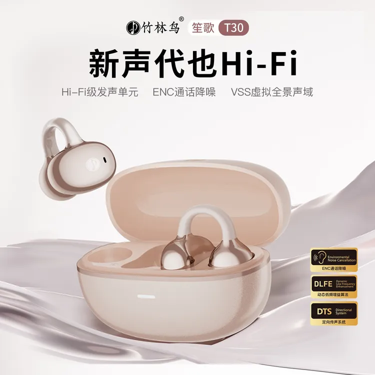 竹林鸟笙歌T30耳夹式气骨传导蓝牙耳机运动骑行跑步防汗HiFi无线