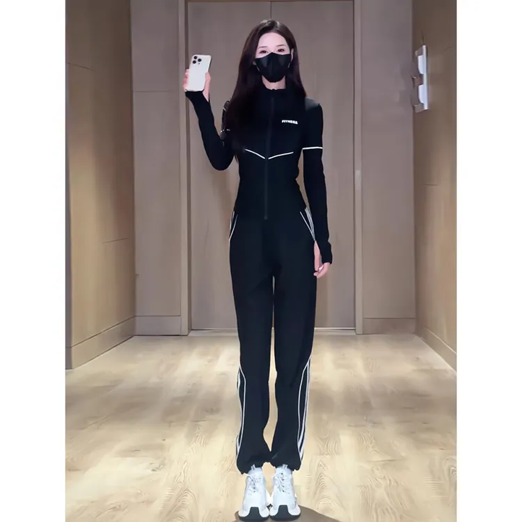 欧货休闲运动女春秋时尚洋气跑步秋季套装女款秋天炸街一整套女装