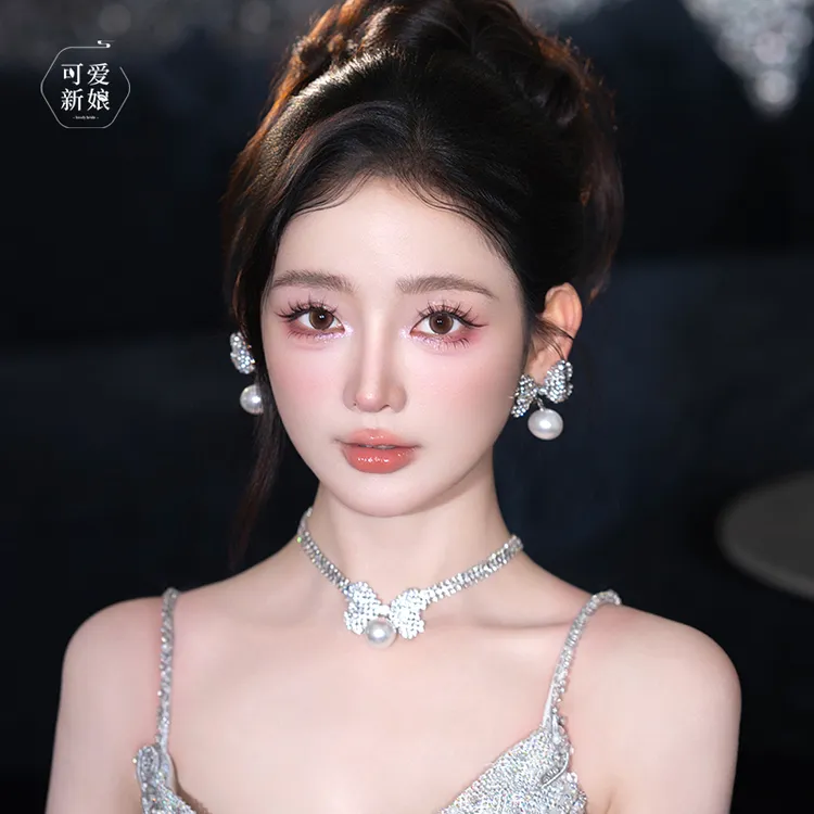 合金项链 主婚纱新娘重工高级蝴蝶结精致项链晚礼服配饰JA250702