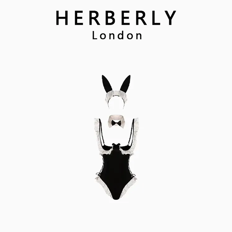 英国 HERBERLY 纯欲cos兔女郎扮演睡衣女小胸显大双排扣空杯制服