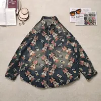 2025夏季新款潮牌做旧卡通印花长袖牛仔衬衫外套1508