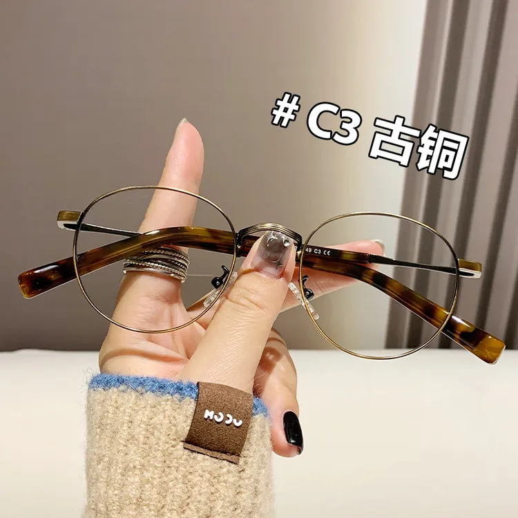 新款日韩圆形复古金属板材腿近视眼镜框男女同款文艺防蓝光眼镜框