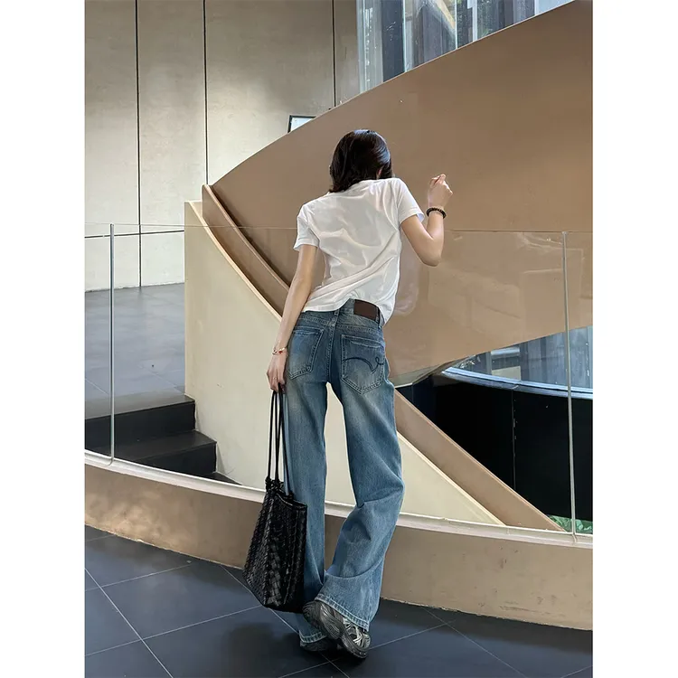 王家有鱼2025夏季新款垂感低腰阔腿牛仔裤直筒宽松百搭休闲女裤子