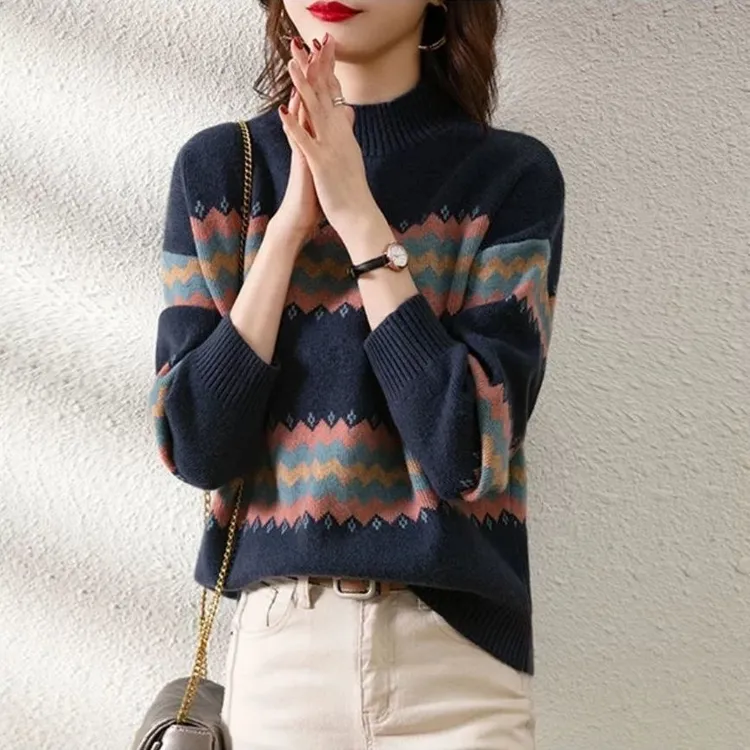 200斤可穿半高领毛衣女宽松大码保暖秋冬上衣新款外穿打底针织衫