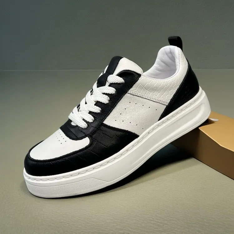（头层牛皮）男士黑白色时尚百搭潮鞋低帮板鞋潮流透气潮款355018