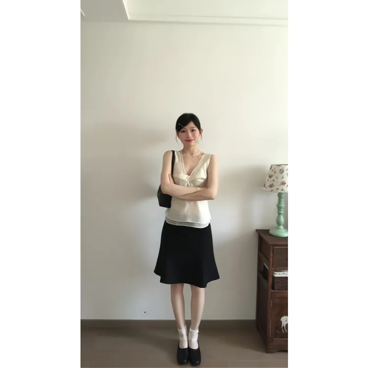 INS CEC法式设计感扭结v领上衣女高级感显瘦a字鱼尾半身裙两件套