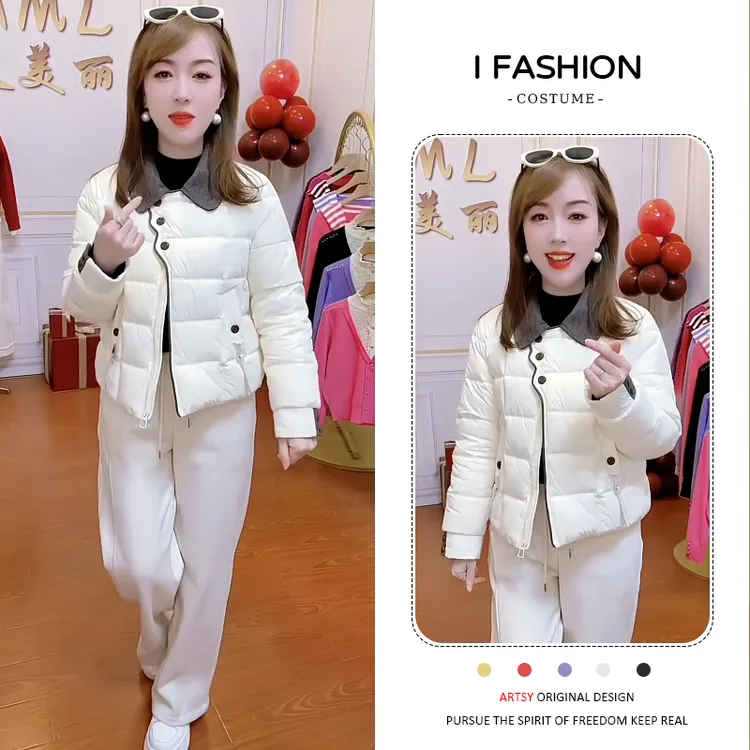 加厚小个子泡芙羽绒棉服女2025冬季新款洋气撞色翻领保暖棉袄外套