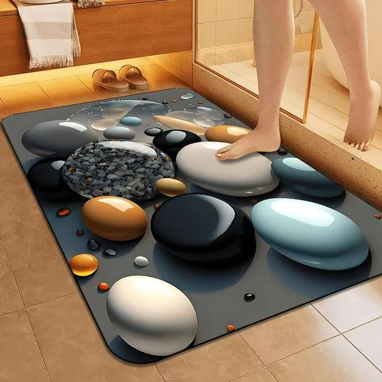 新款石头浴室软硅藻吸水脚垫卫生间门口地垫洗澡间门垫硅胶防滑垫
