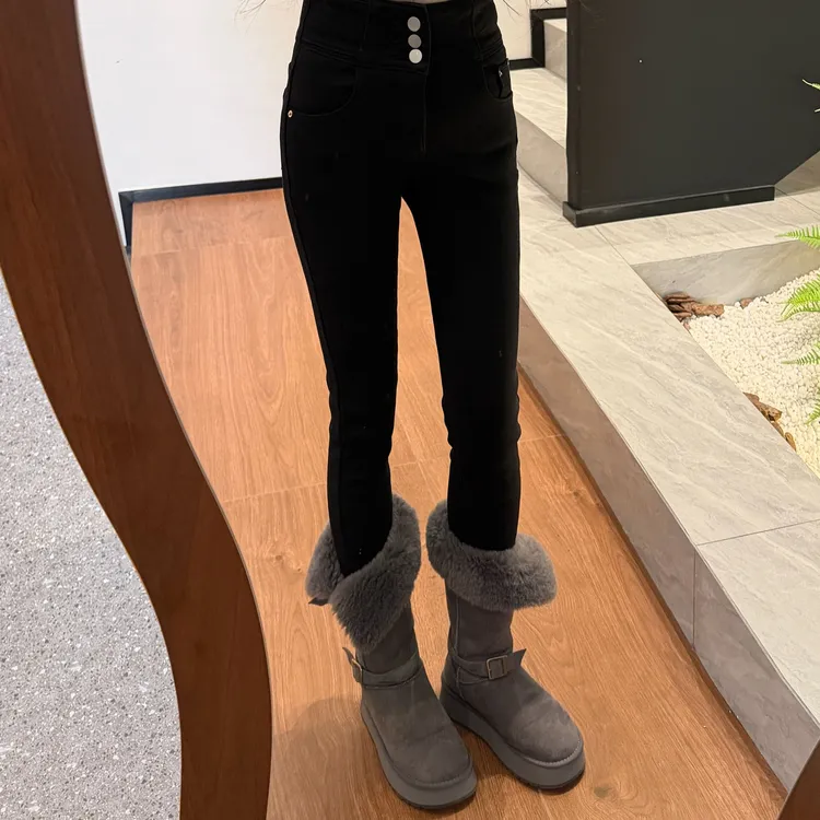 宿慕SUMU高腰显瘦加绒小脚裤2025新12-20冬季保暖牛仔裤33097-1