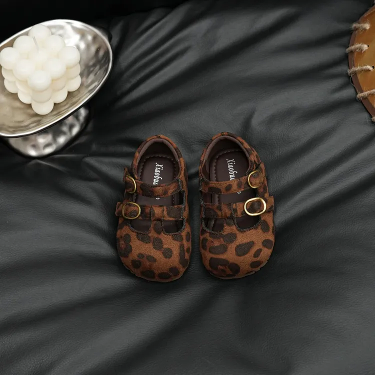 韩版儿童豹纹蝴蝶结公主鞋四季款女童洋气魔术贴软底学步鞋单鞋