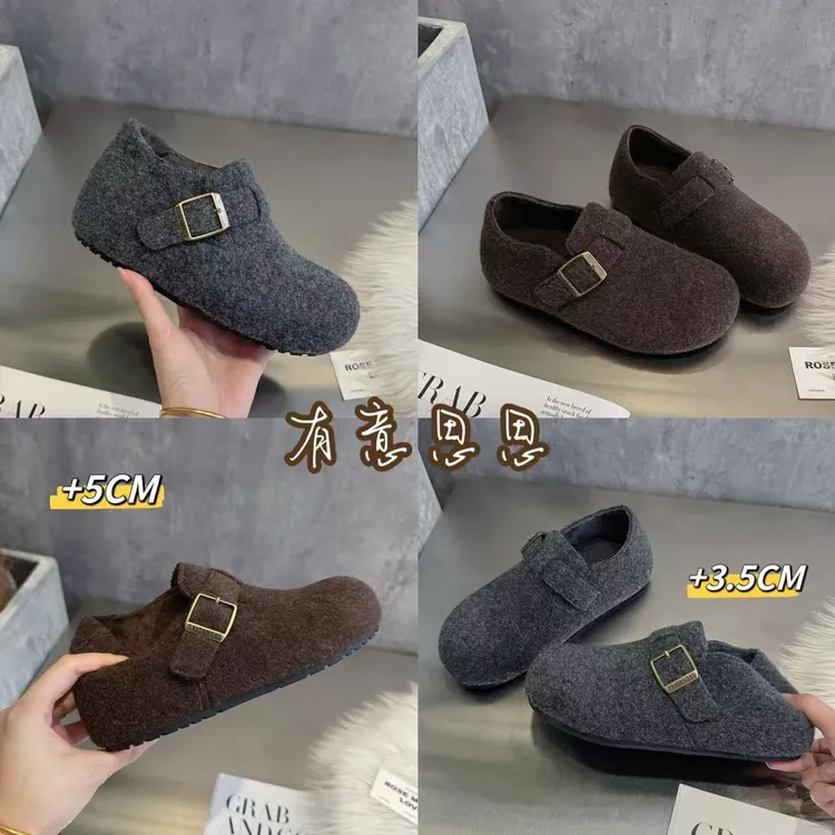 有意思思女鞋“灰色博肯”加绒舒适软底时尚潮流百搭韩版ol防滑博肯