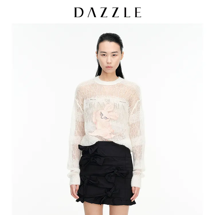DAZZLE地素奇妙兔镂空挑洞马海毛针织衫2D1E4191G