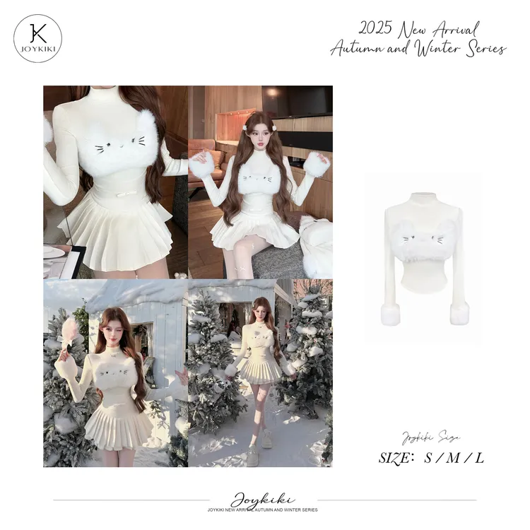 JOY KIKI鹅了么【 绵绵软糖】秋冬毛绒拼接弹力修身长袖套装J25D339
