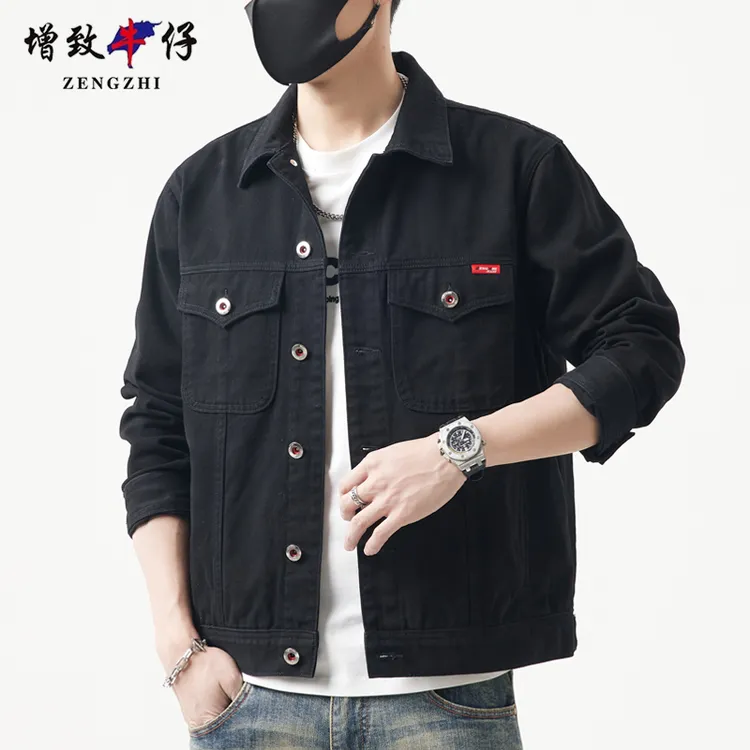 ZENGZHI/增致牛仔秋季黑色牛仔外套男士修身潮流休闲男装上衣夹克