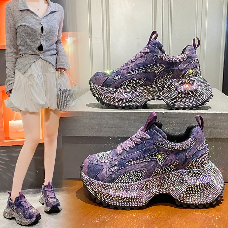 秋冬新款牛仔布亮片增高网红脏脏鞋老爹鞋休闲运动潮流爆款