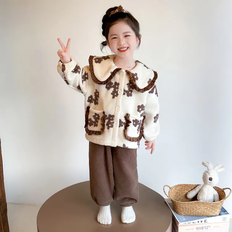 女童珊瑚绒睡衣秋冬季女宝宝法兰绒加厚小女孩儿童冬季家居服套装