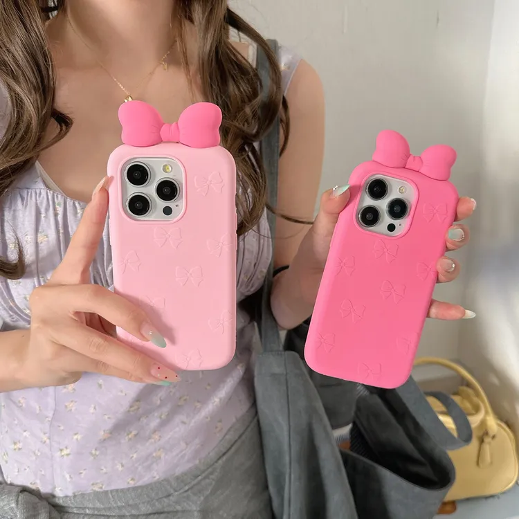 苹果|立体蝴蝶结可爱ins韩适用iPhone17卡通简约硅胶16纯色手机壳