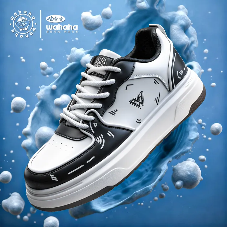 Wahaha/娃哈哈新款小白鞋男女休闲小众熊猫情侣百搭厚底增高板鞋