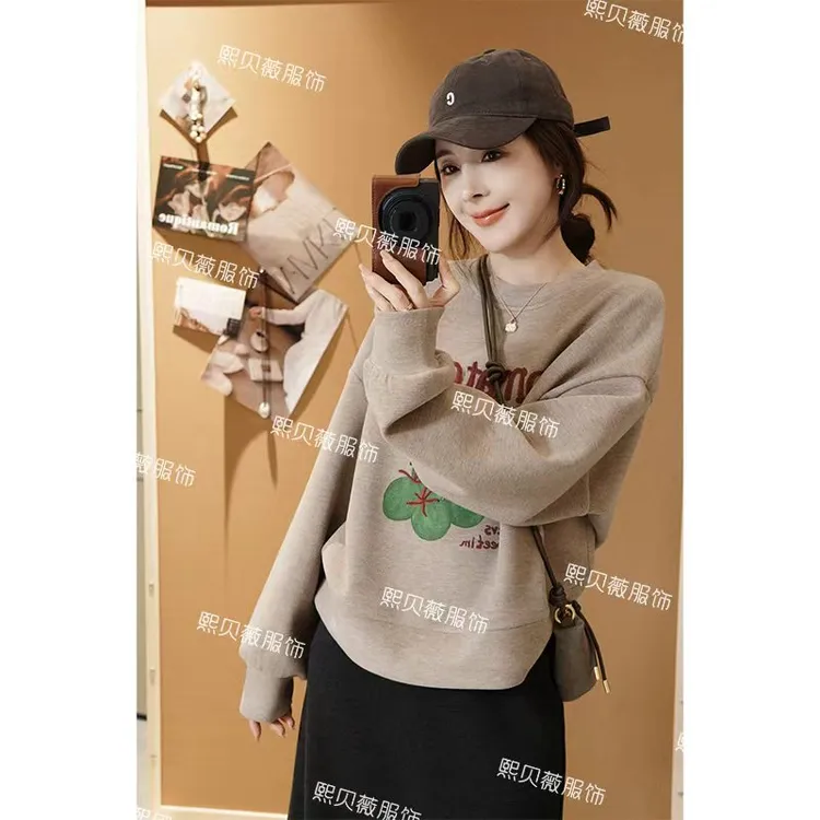 熙贝薇9 欧货莱赛尔羊毛重工刺绣小番茄双面绒女士套头卫衣 G5522