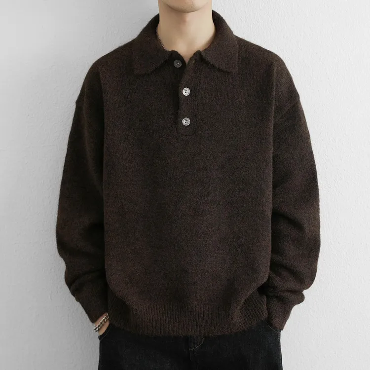 翻领毛衣男2025新款秋冬季POLO领保暖针织衫男美式休闲外套羊毛衫