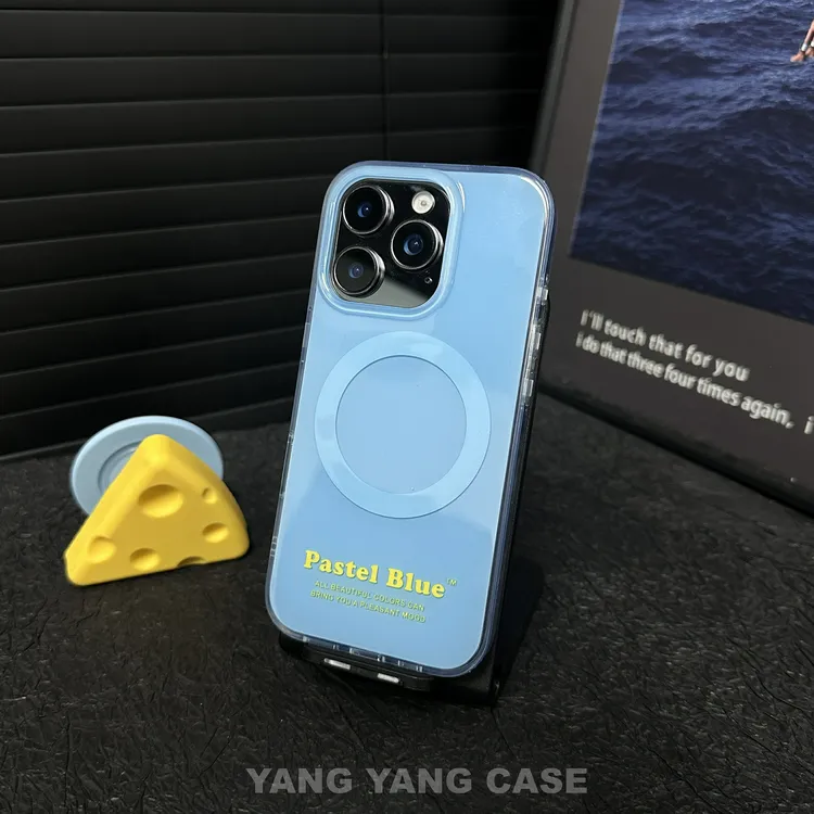 简约ins风淡蓝色磁吸适用苹果iphone161514promax可爱情侣手机壳