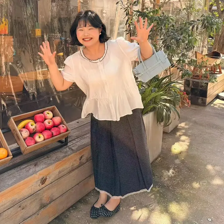 【鱼白】暖汐朵大码女装甜妹风显瘦胖mm遮肉系高级感波点松紧腰拼接半身裙