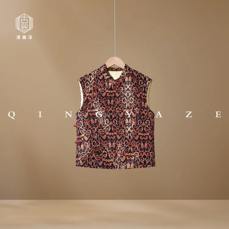 龙凤共舞麦穗纹！桑蚕丝三经三纬偏光新中式马甲！GZ5792