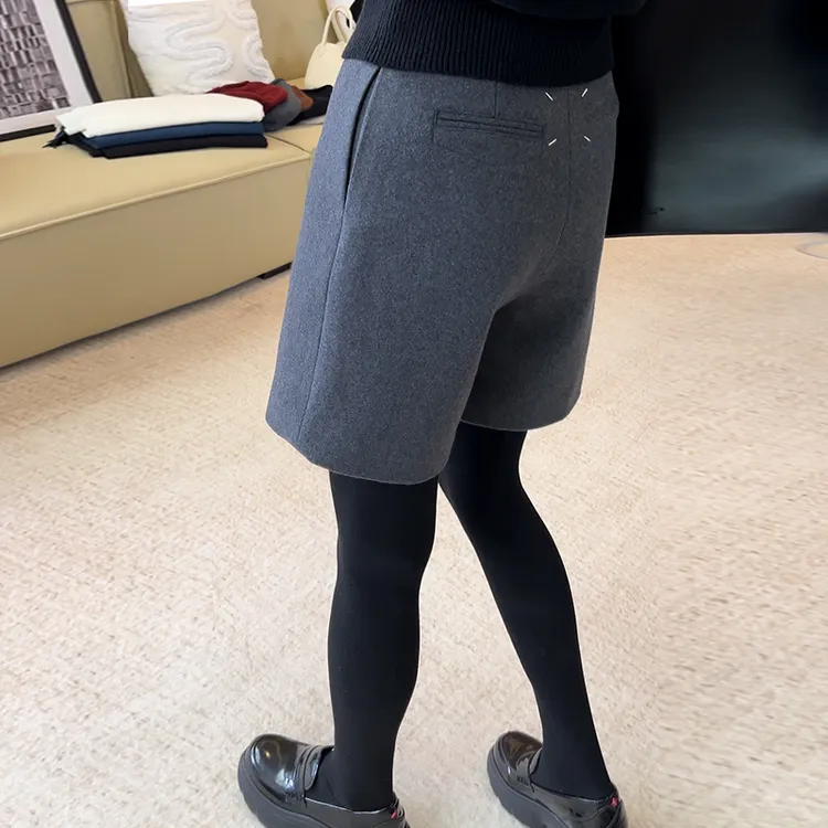 羊毛秋冬厚款高腰短裤直筒裤显瘦中裤靴裤极简百搭四分裤子241773