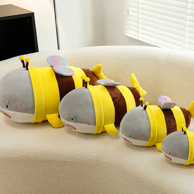 搞怪蜜蜂鲨鱼玩偶毛绒玩具萌趣小鲨蜜公仔女生床上抱枕生日礼物品