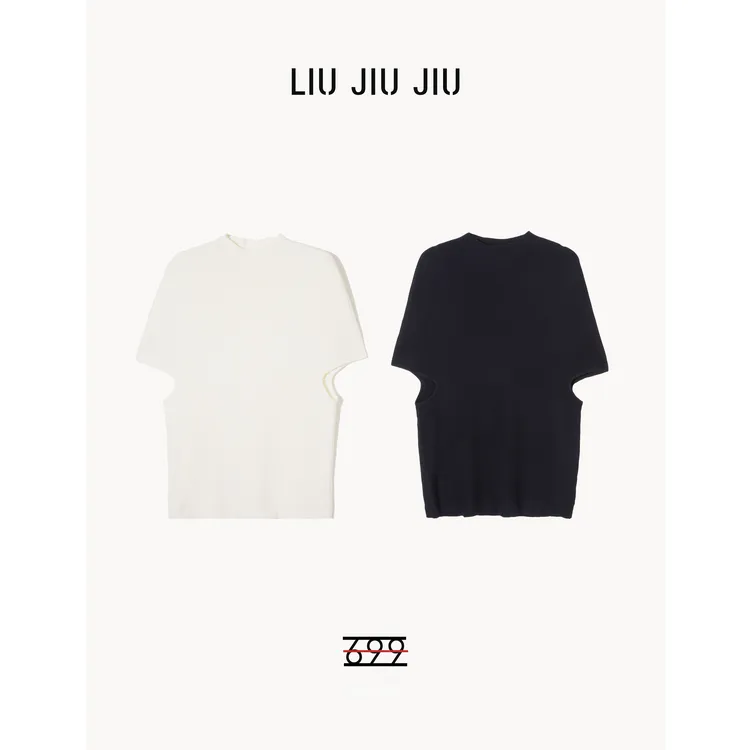LIUJIUJIU 老钱风半高领落肩袖基础百搭时尚短袖T恤DX4653L