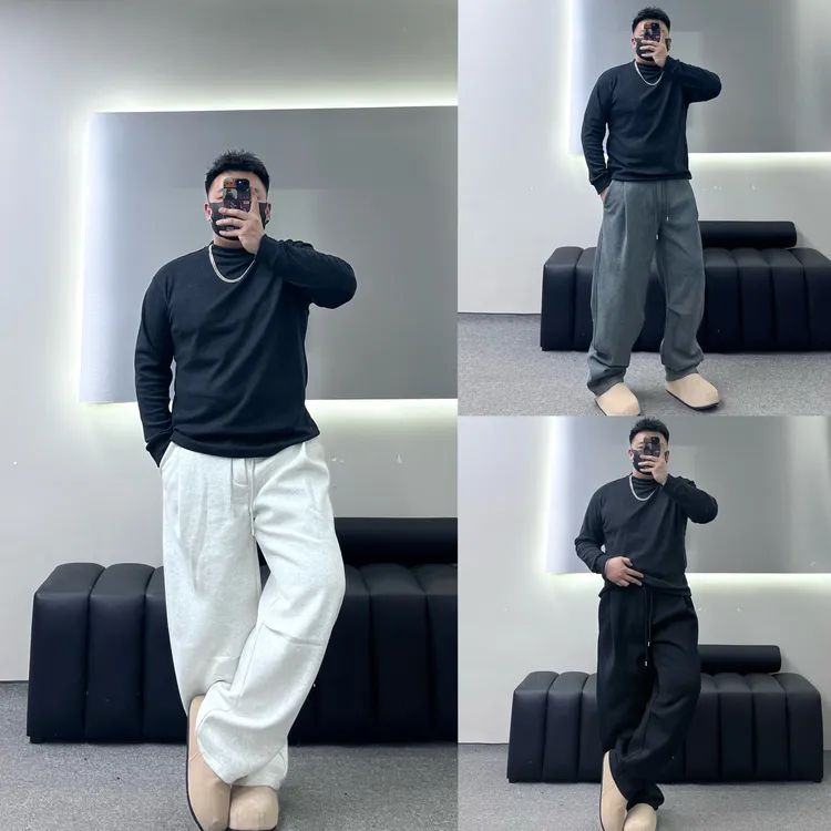 加绒保暖美式廓形大码香蕉裤结构拼接直筒百搭宽松阔腿弯刀卫裤