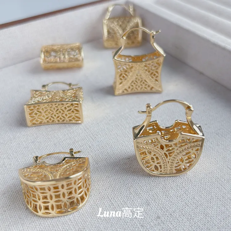 铜合金合成锆石耳饰 Luna定制0514浅金色重工欧美个性耳扣可多选