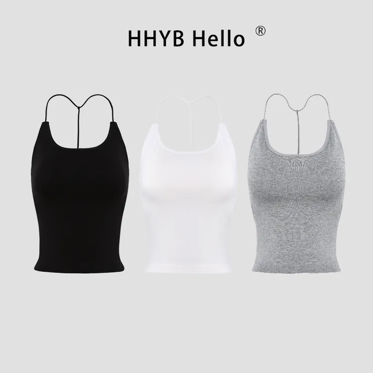 HHYB Hello小众设计感挂脖露背带胸垫吊带2025新款辣妹上衣253080
