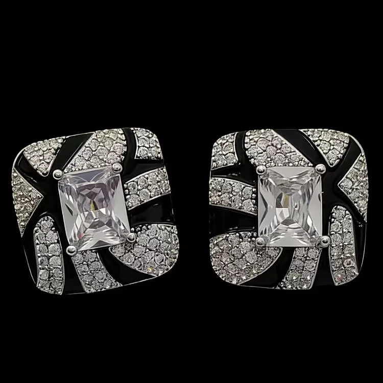 铜合金锆石耳饰 铜合金耳饰 T.Q【方糖】重工高级气质百搭锆石耳钉