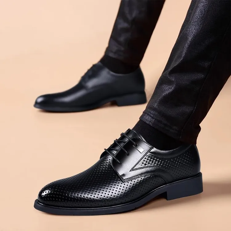 高档皮鞋男士2025夏季镂空透气爆款正装英伦尖头商务洞洞凉男鞋